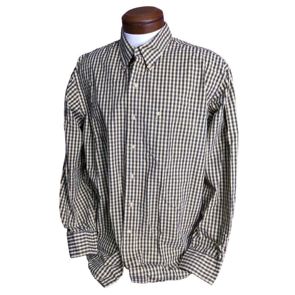 IZOD Mens Shirt Button Front Long Sleeve Yellow Black Plaid Size XL